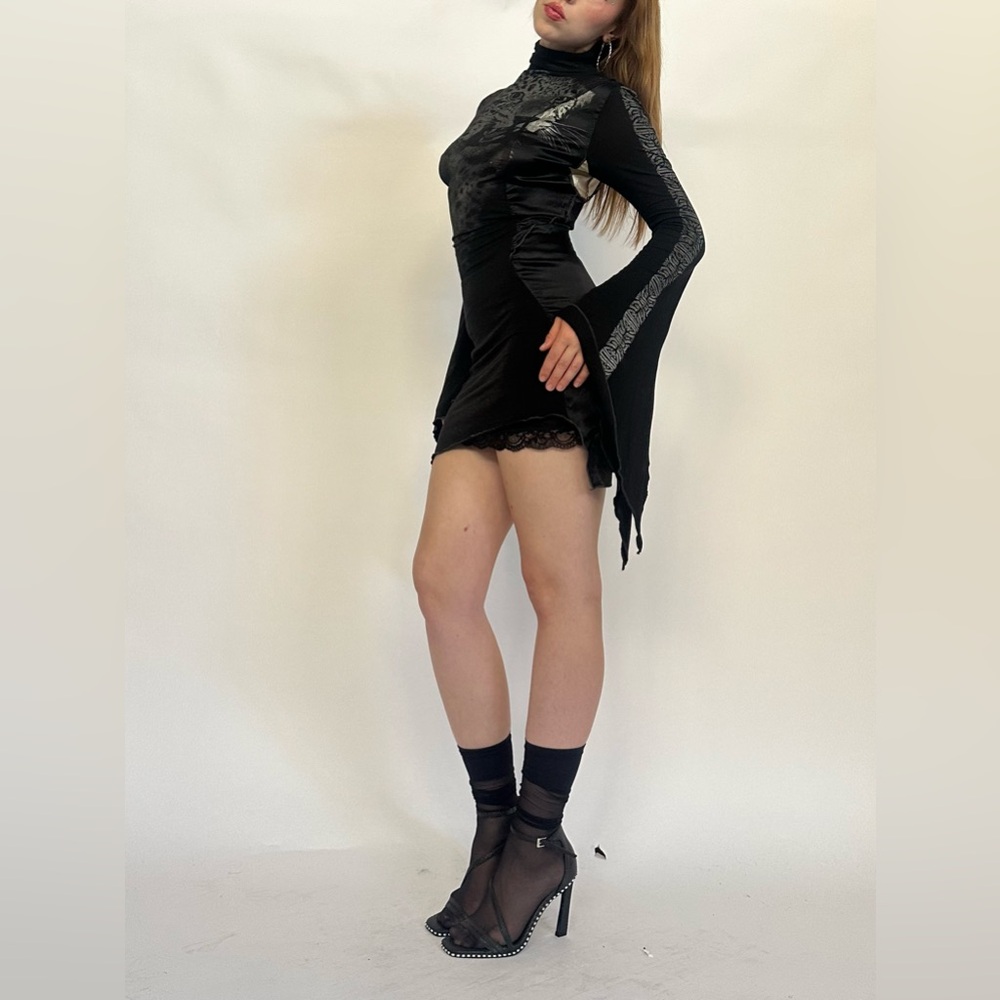 Isabel De Pedro Leopard Black Bell Sleeve Tunic Dress - Picture 4 of 16